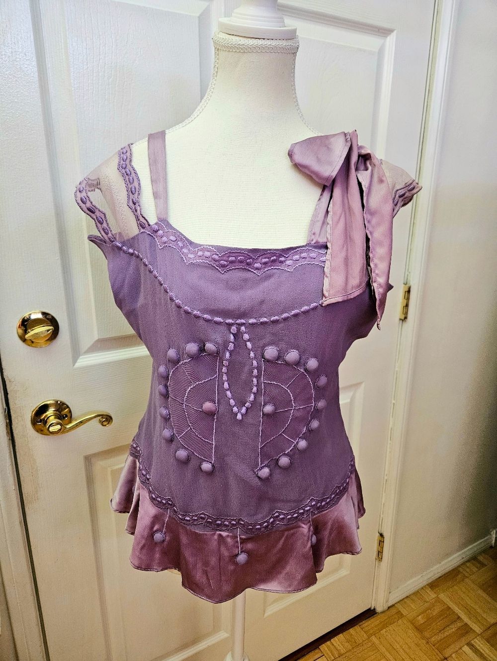 RARE Vintage NATAYA Romantic Coquette Purple Lavender 100% Silk Blouse Top